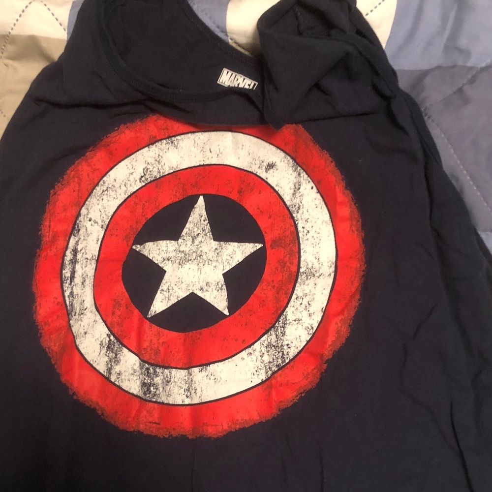 Marvel Navy Tank Top with Red & White Captain America Shield